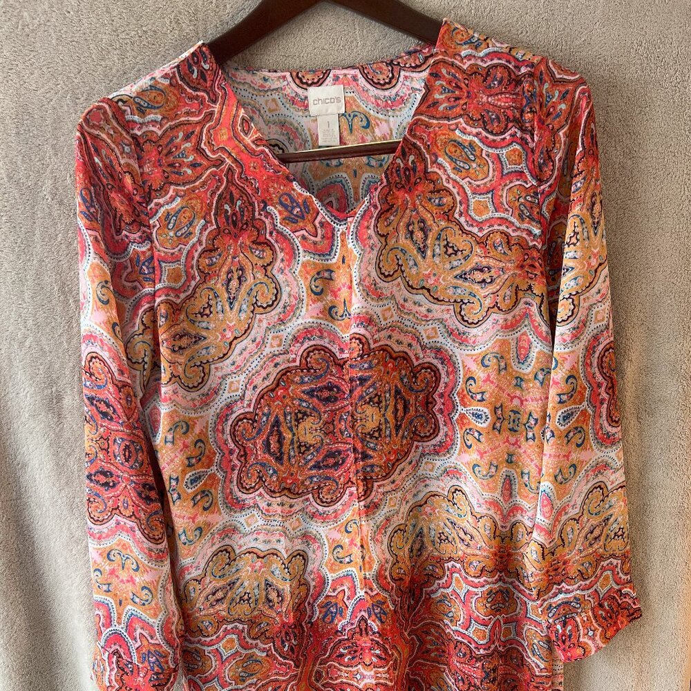 Chico's 2-Layered Blouse - Size1 - Orange, Aqua, Gold